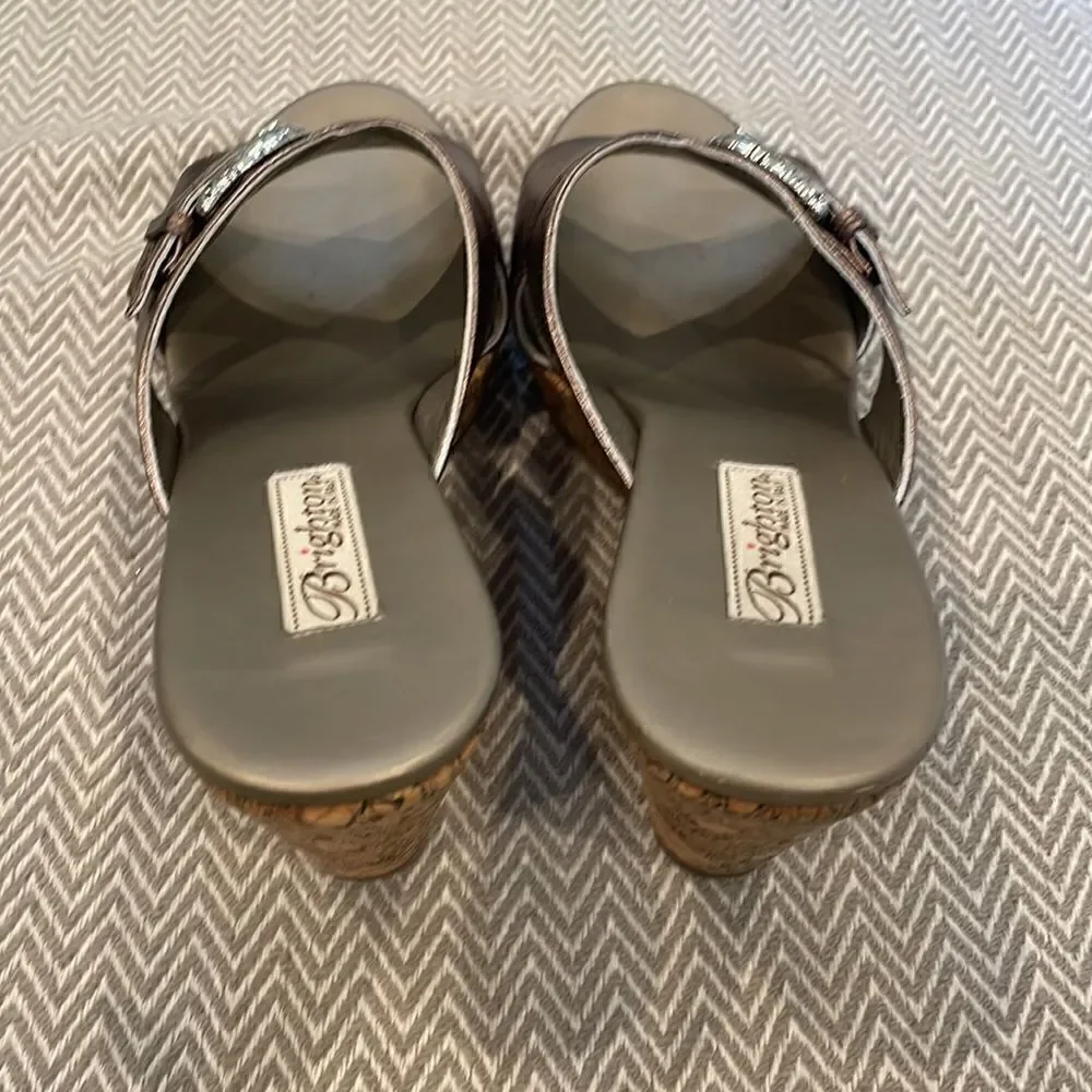 Brighton Woman’s Wedge Metallic Cork  Platform Sandals
